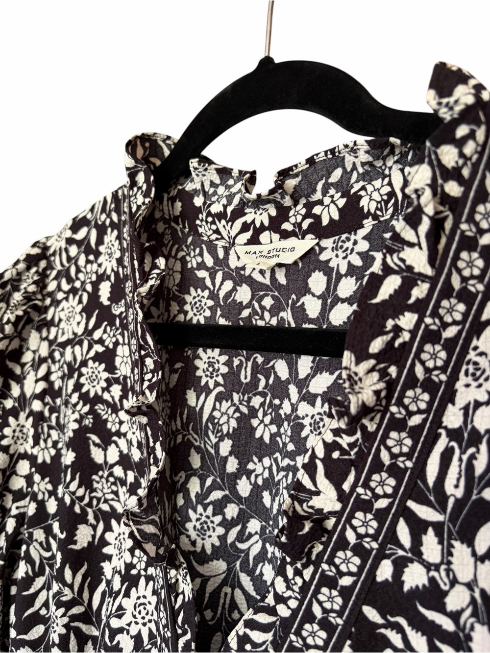 Max Studio Cottagecore Black & White Floral Tiered Maxi Dress - Picture 4 of 7